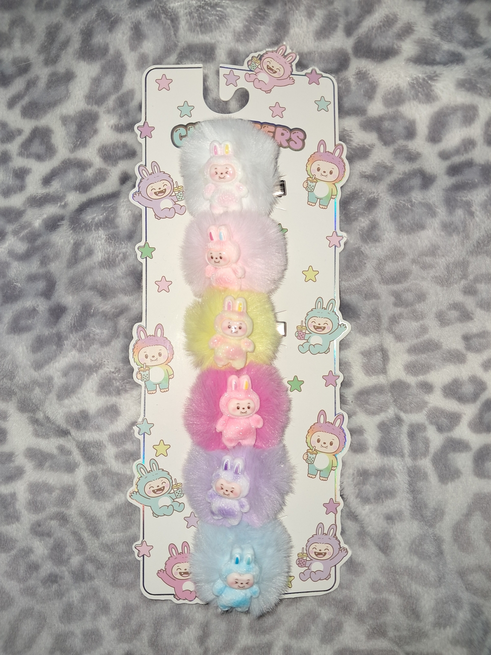 Labubu Bunny Pastel Pom Pom Hair Clips Multicolor NEW